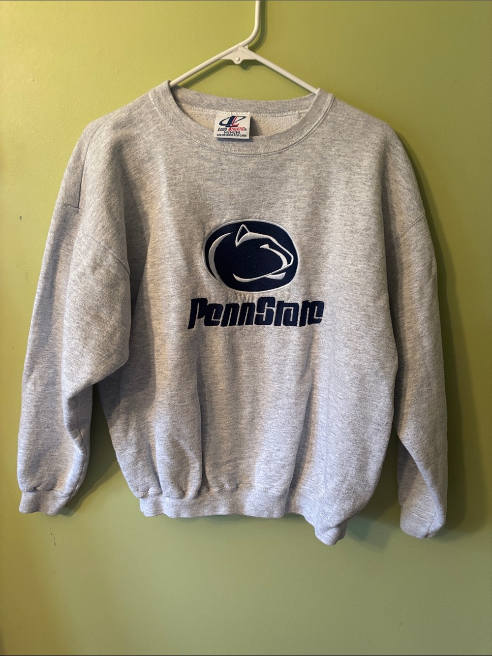 Logo Athletic Gray Crewneck with Navy Penn State Emblem